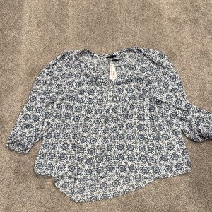 Tahari Navy and White Floral Blouse